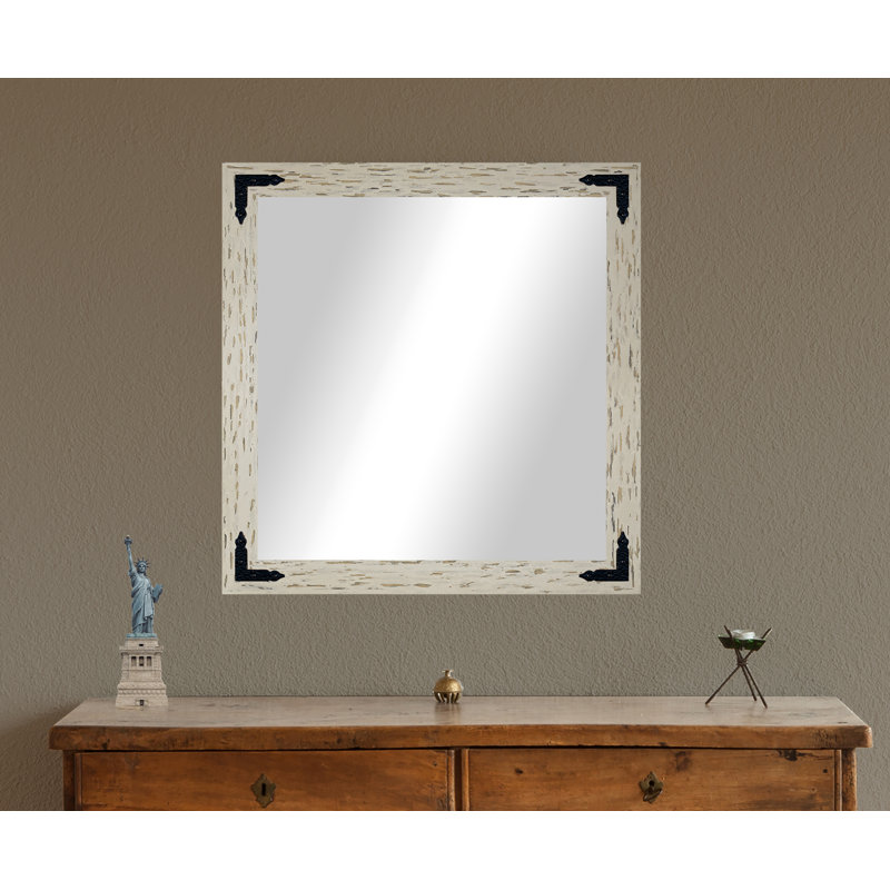 Karp Solid Wood Flat Wall Mirror, Cream/Black, 29" x 29"