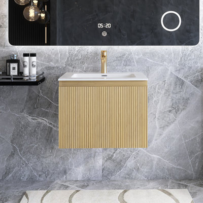Modern Wall Mounted Striped Bathroom Vanity With Sink And Soft-Close Drawer