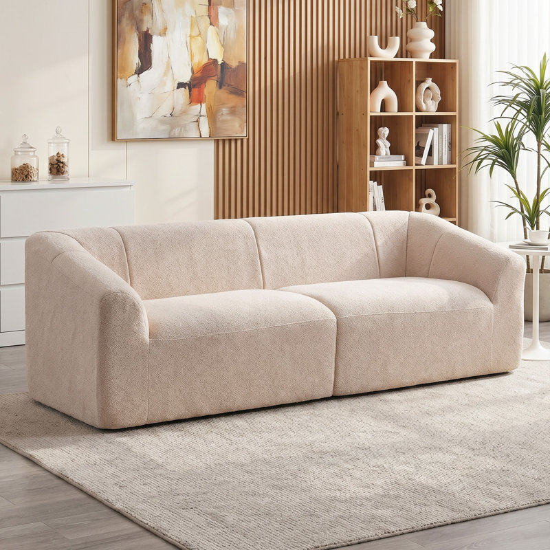 Canapé 3 places, canapé désossé avec large siège à ressorts, beige