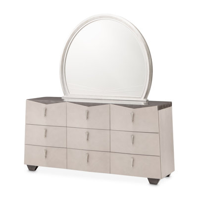 Fantosini Dresser With Round Mirror - Silver Mist