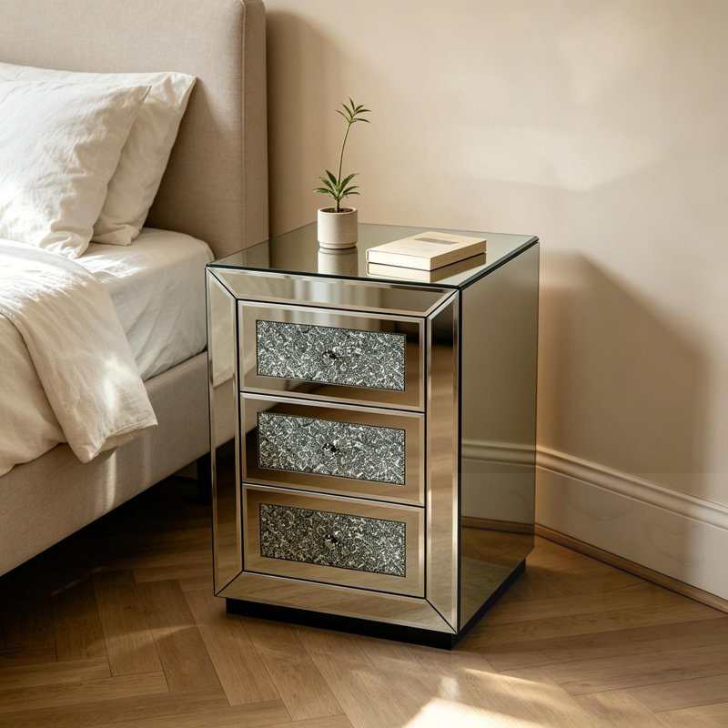 Table de chevet à miroir avec 3 tiroirs