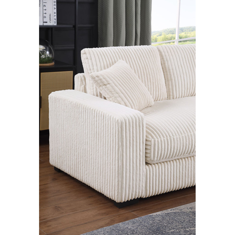 Latitude Run Shariff 4 - Piece 99'' Modular Oversized Reversible Corner Sectional, Off White Corduroy