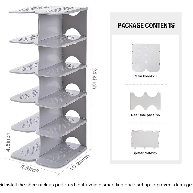 6-tier Adjustable Shoe Slot Organizer Grey