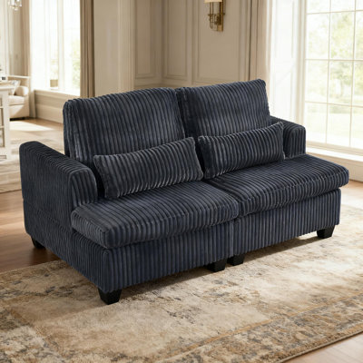 61'' Corduroy Loveseat Sofa with Adjustable Backrest & Convertible Sleeper