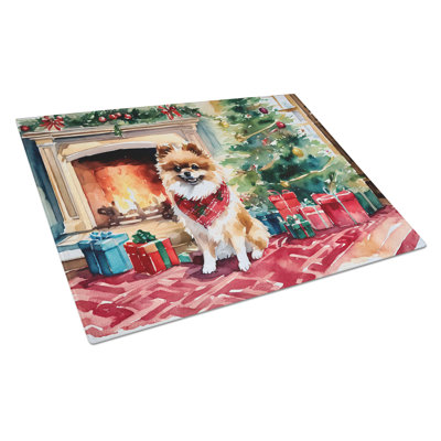 Pomeranian Cozy Christmas Glass Cutting Board Large