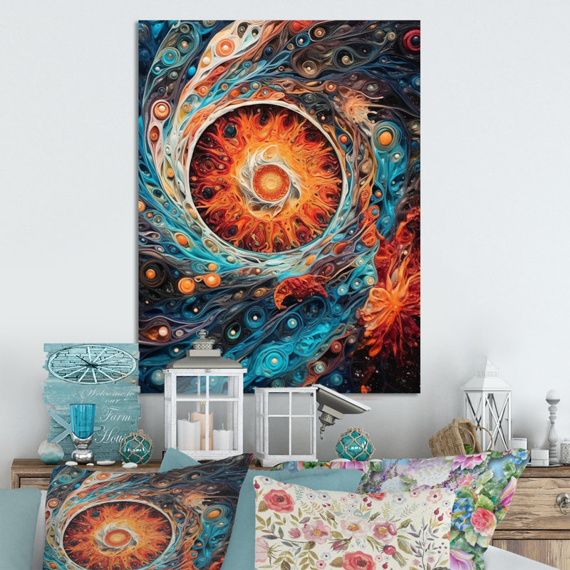 Orange, turquoise, galactique, univers cosmique - comètes, art mural en métal, H 32 po x l 24 po x P 1 po