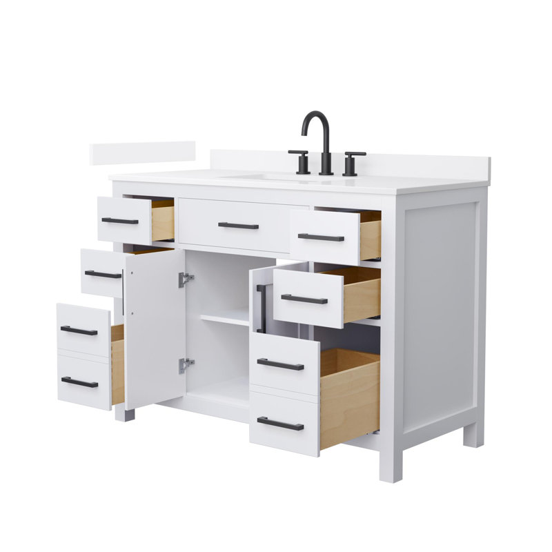 Beckett 48" Freestanding Single Bathroom Vanity with Quartz Top, White, Matte Black, White Quartz