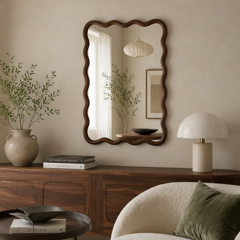 Miroir décoratif Wavy, 20 po x 30 po, Noyer foncé