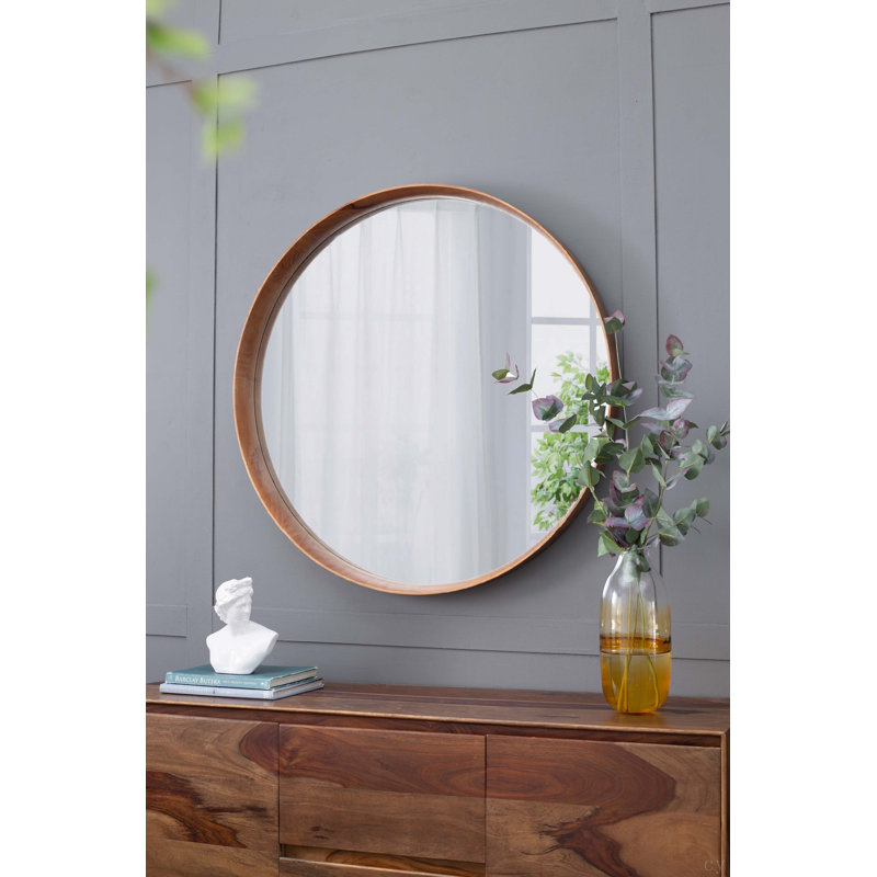 Miroir mural rond en bois D39,4 "x3"