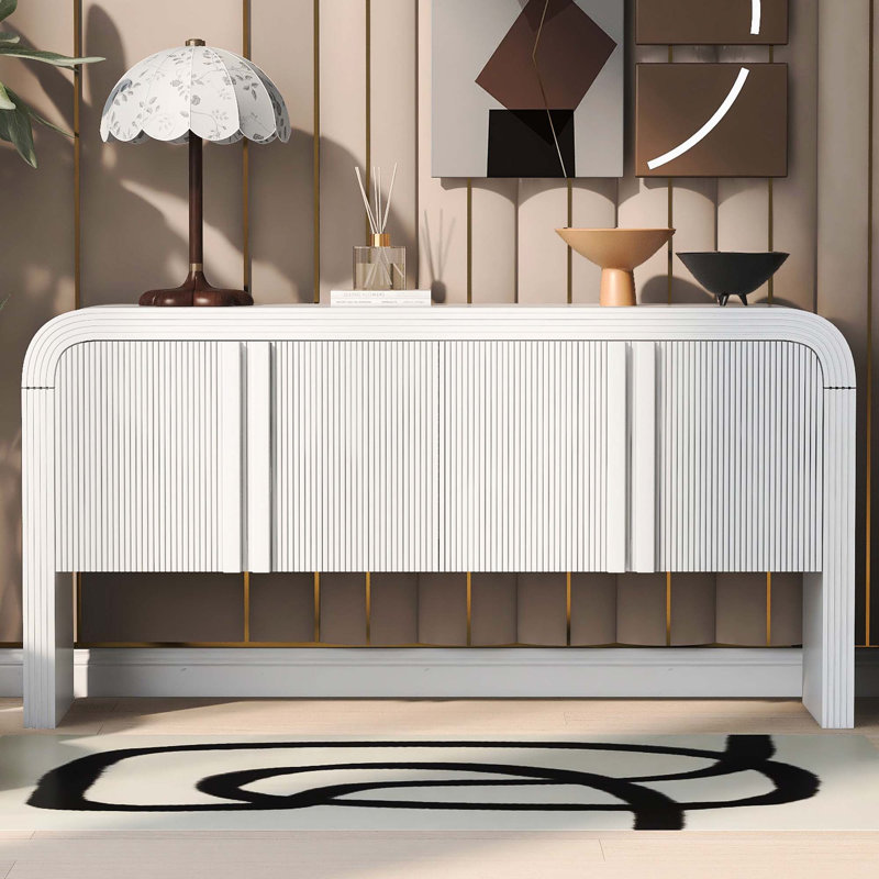 Armoire de rangement Irv, armoire de rangement rayée avec 4 portes, armoire d'appoint, Bleu marine