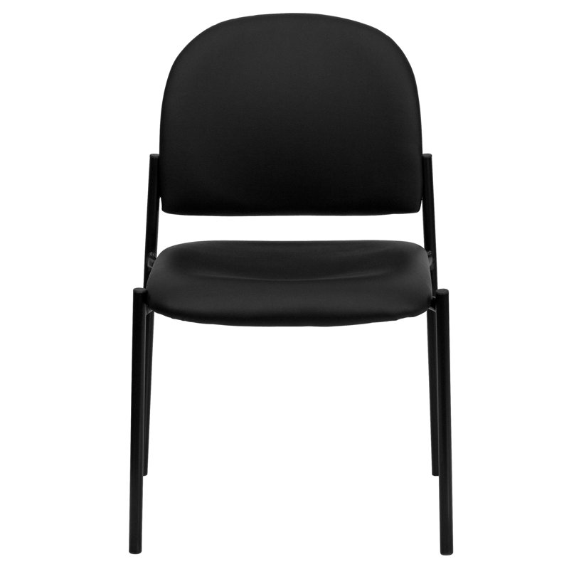 Comfort Stackable Steel Side Reception Chair, Without Arms, Black Vinyl