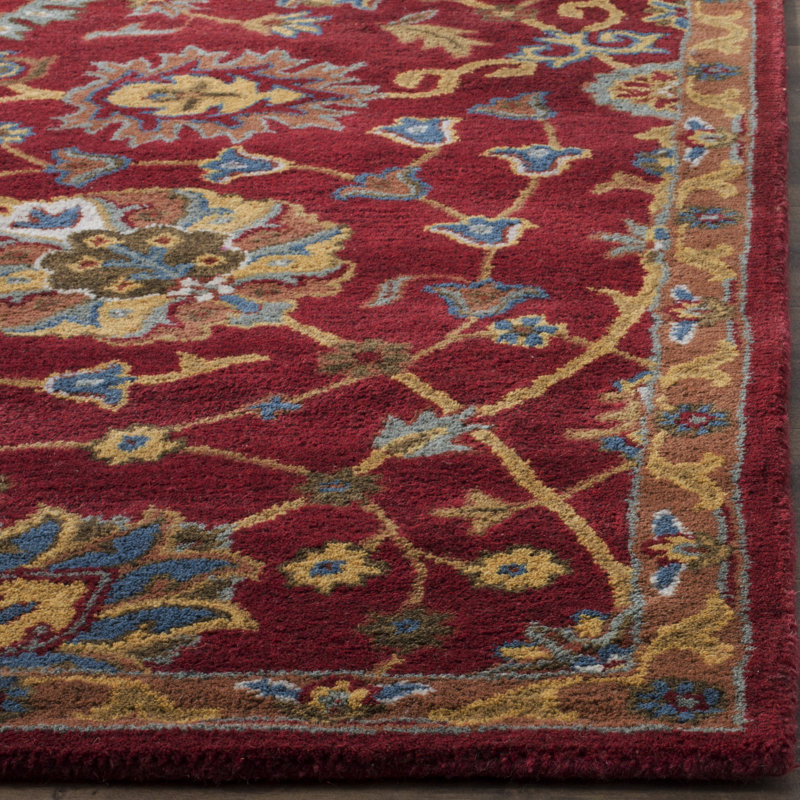Tapis oriental en laine touffeté à la main rouge Rodney, Rectangle 5 pi 6 po x 8 pi 6 po