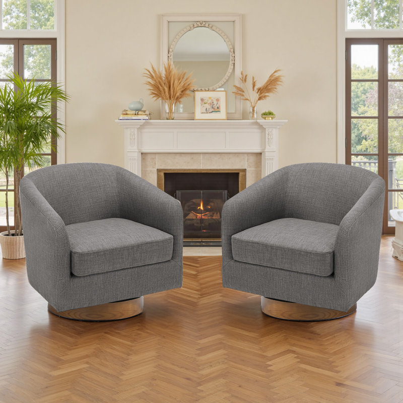 72Cm Wide Swivel Barrel Chair, Gray Linen Blend