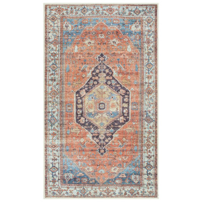Vintage Collection - Machine Washable Area Rug, Vintage Washable Rug, Non Slip Area Rug, Low Pile Living Room Rug, Bedroom Rug, Bathroom Rug - Easy Clean (Terra Rug)