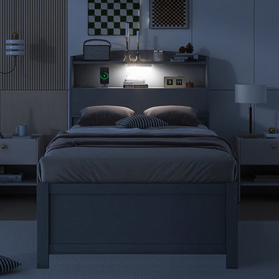 Twin Size Led Platform Bed With Trundle, Storage Headboard And Drawers