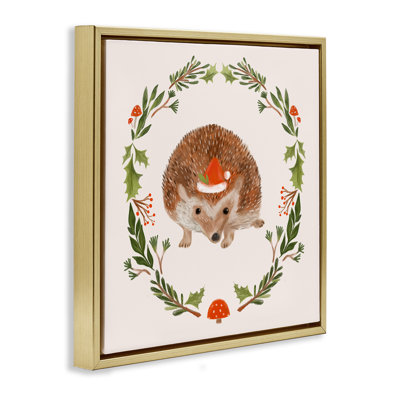 Holiday Hedgehog Wreaf Canvas Wall Art by Laura Konyndyk