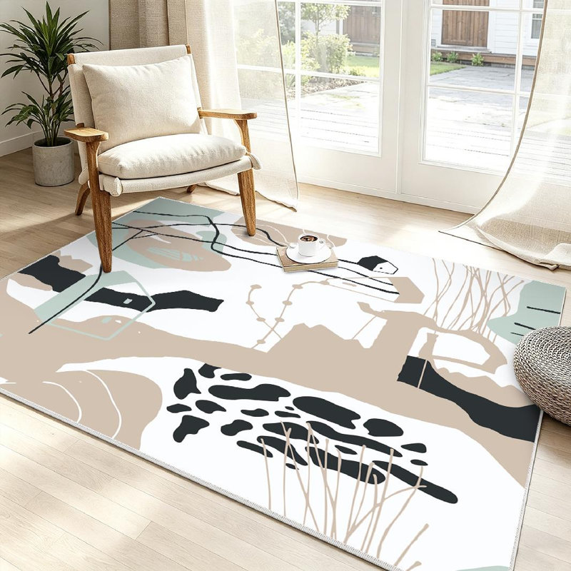 Clear Colorful Shapes Lines Spots Dots Modern Drawn Landscape Abstract Machine Washable Indoor Area Rug, Rectangle 39" x 63"