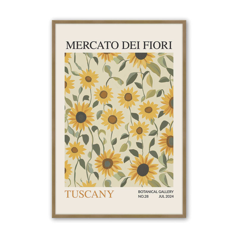 Imprimé de marché aux fleurs d'été Toscane, Reproduction encadrée sans passe-partout, Or brossé