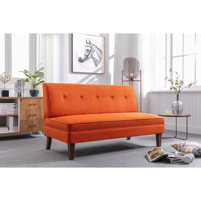 Causeuse en tissu d'ameublement avec pieds en bois d'hévéa 56,3 po Rockcrest, Mélange de polyester orange