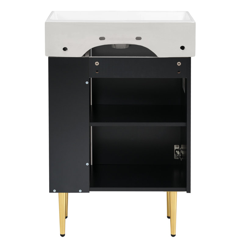 Meuble-lavabo 21,6 po avec lavabo en céramique, Noir