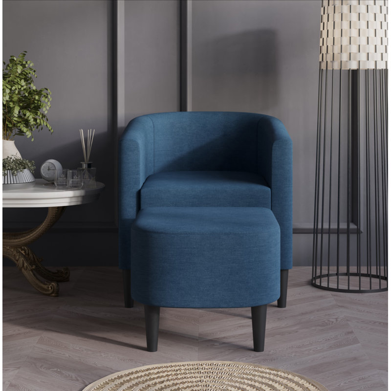 Upholstered Armchair and Ottoman Set, Blue Linen