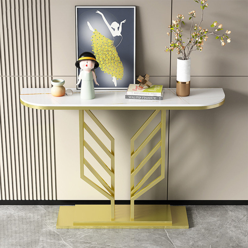 Console Table, Gold/White, Black, 31.5" H x 59" W x 11.8" D