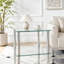 Ensemble de 2 tables d'appoint transparentes, tables basses en verre à 2 niveaux avec tablette de rangement