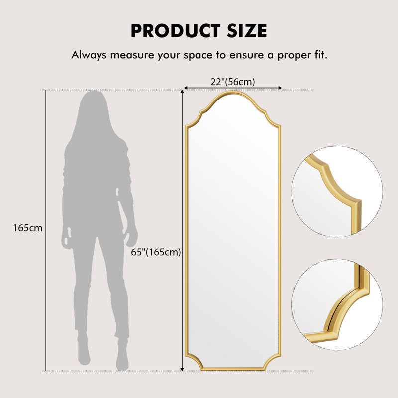 Metal Rectangle Mirror, Gold, 65" x 22"