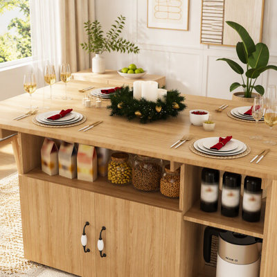 Table pliante de 47 pouces avec tablettes et roulettes de rangement - Conception multifonctionnelle compacte