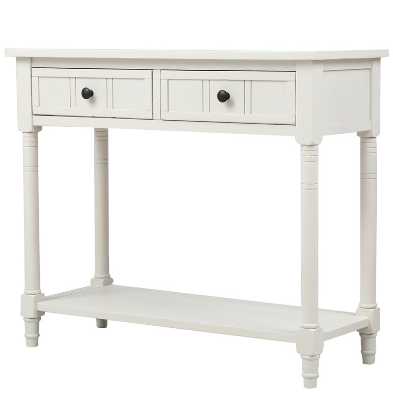 Daisy Series Console Table Traditional Design With Two Drawers And Bottom Shelf (Ivory White), Ivory