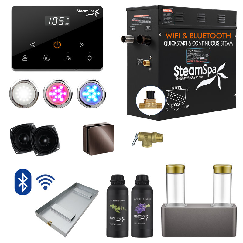 Black Series 9KW Steam Bath Generator With Wireless Remote, BLUETOOTH, WIFI, And Dual Aroma Pump In Oil Rubbed Bronze