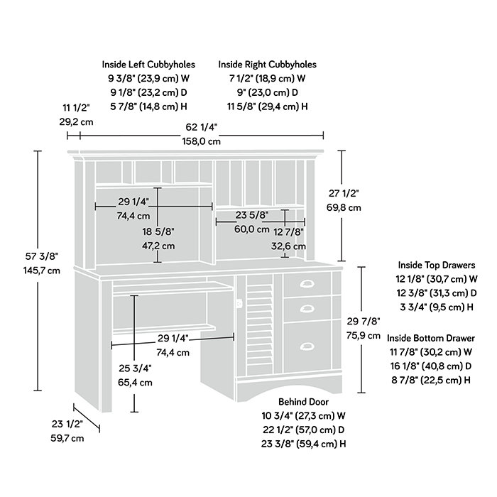Computer Desk with Hutch, Gray, 57.52" H x 62.13" W x 23.39" D