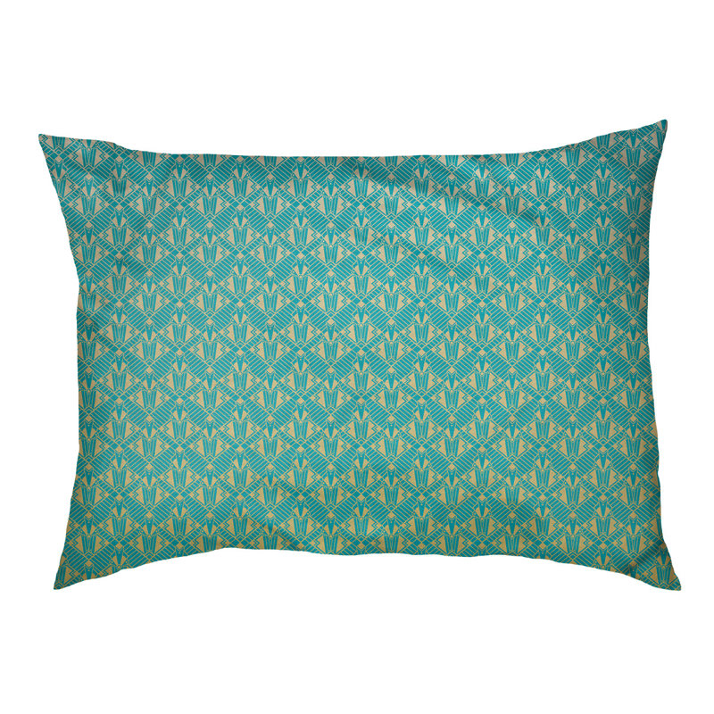 Coussin stylisé dégradé art déco Byrge, L 52 po x l 42 po, Bleu / Jaune