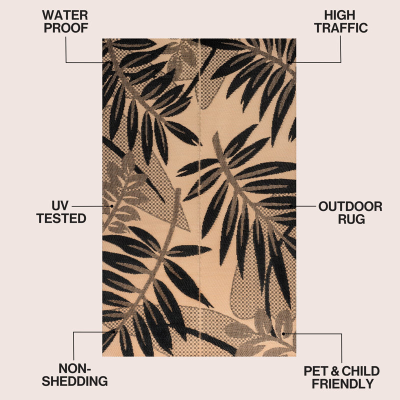 Tapis d'extérieur pliable et réversible en plastique Wilde, Black/Cream, Rectangulaire 8 pi x 10 pi