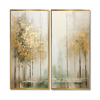 Minimalism Beige And Gold Forest II - Forest Oversized Canvas Wall Art 2-Panels