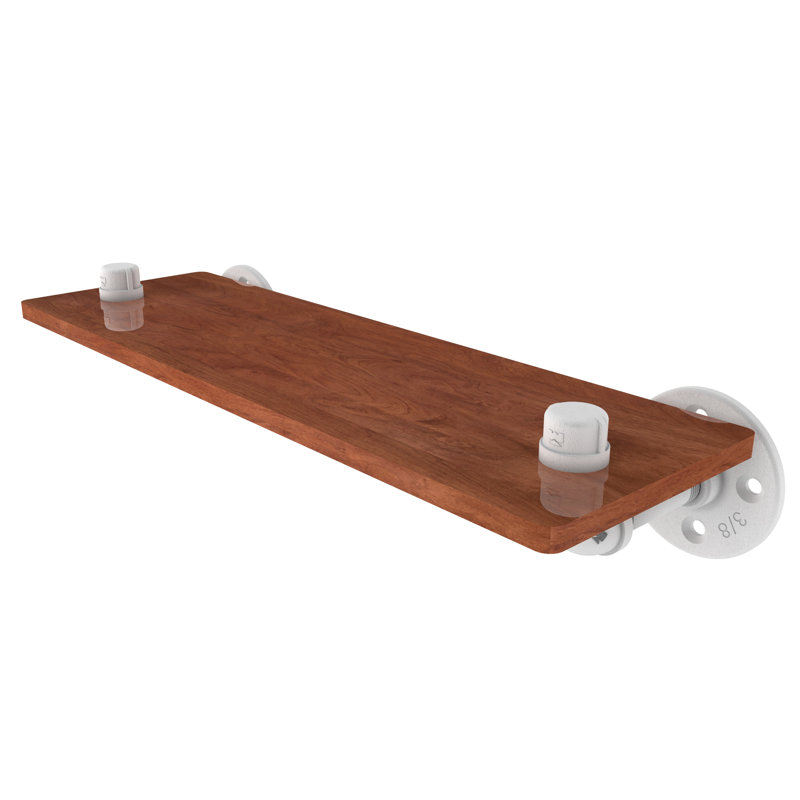 Bayer Solid Wood Industrial Pipe Shelves, Matte White, 6.5" H x 16" W x 5.6" D