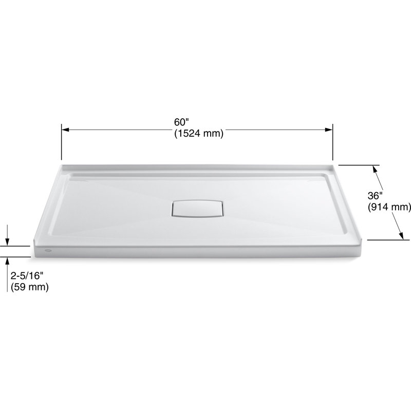 Base de douche à drain simple 60 po x 36 po Archer, blanc
