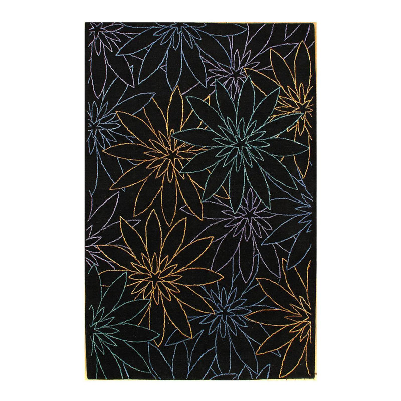 Floral Area Rug in Black