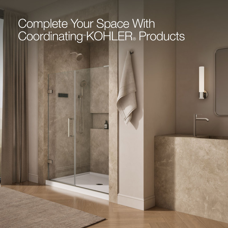 Composed 57-1/4-In58-In W X 71-1/2-In H Frameless Pivot Shower Door With 3/8-In Crystal Clear Glass And Back-To-Back Vertical Door Pulls