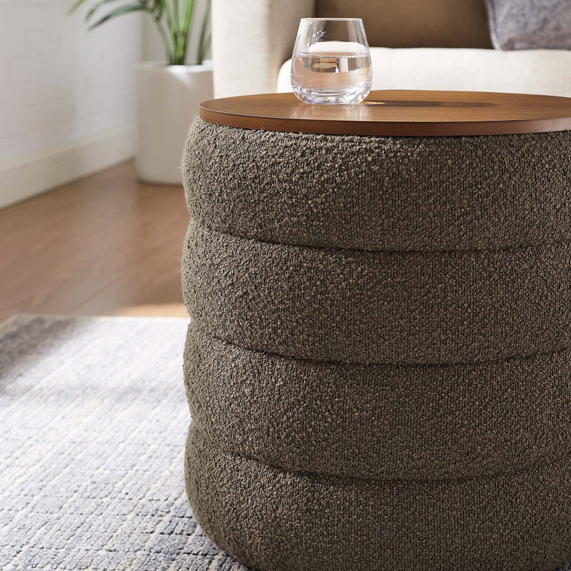 Pebble Boucle Fabric Round Tufted Storage Ottoman