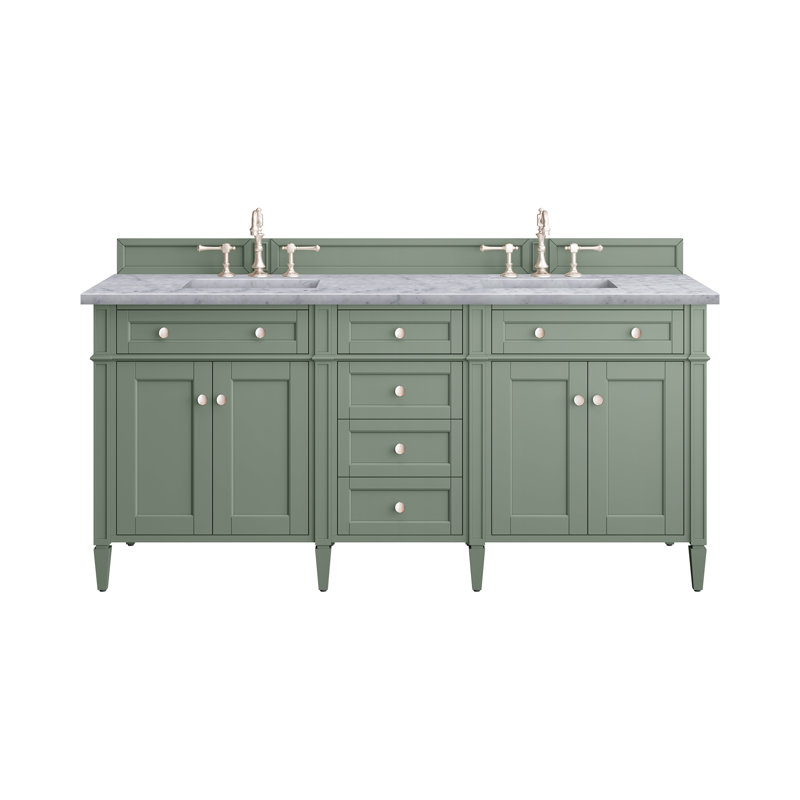 Brittany 72" W Double Vanity, Smokey Celadon, 8" Widespread, Carrara White
