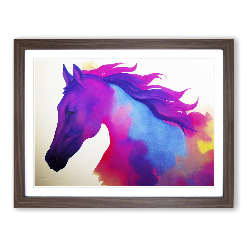 XH1022-9570X Vibrant Horse Vol.2 Abstract - Single Picture Frame Painting, 46cm H x 64cm W x 2cm D, Walnut