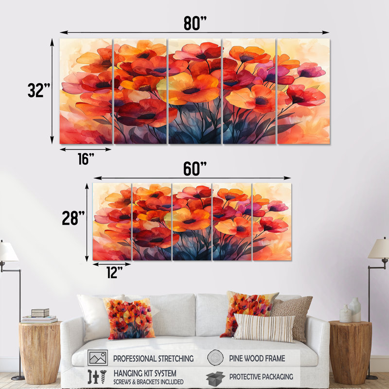 Colesville - coquelicots - art mural traditionnel, 5, H 32 po x l 80 po