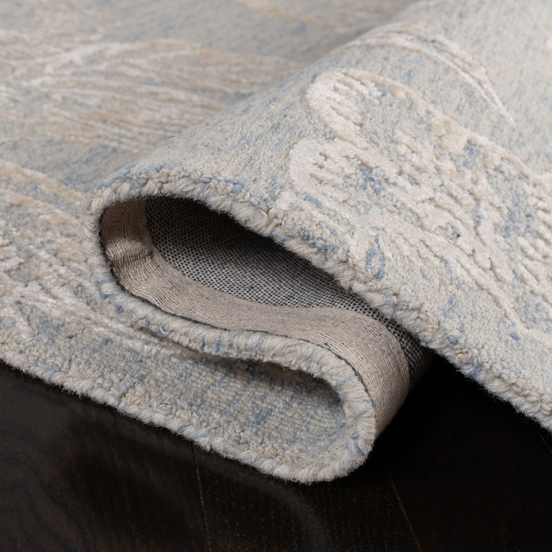 Salaam Hand Tufted Wool/Viscose Floral Rug in Light Blue/Ivory, Rectangle 8' x 10'