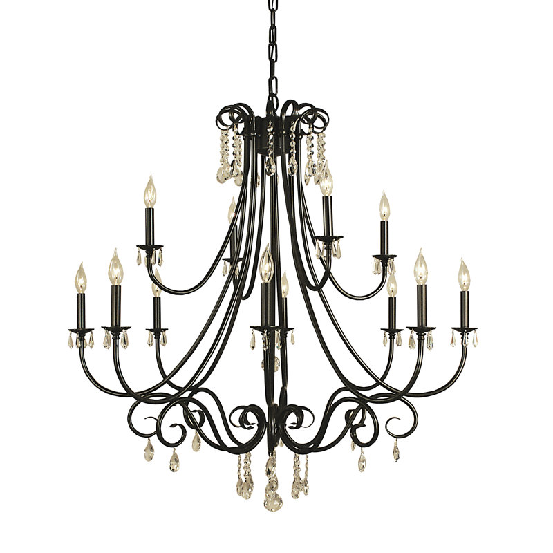 Style bougie classique/traditionnel 12 lumières lustre Mallie, Noir mat