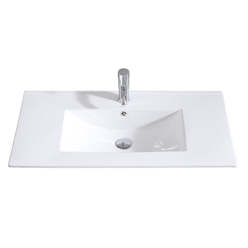 Lavabo de comptoir intégré 35,8 "en céramique blanc avec robinet