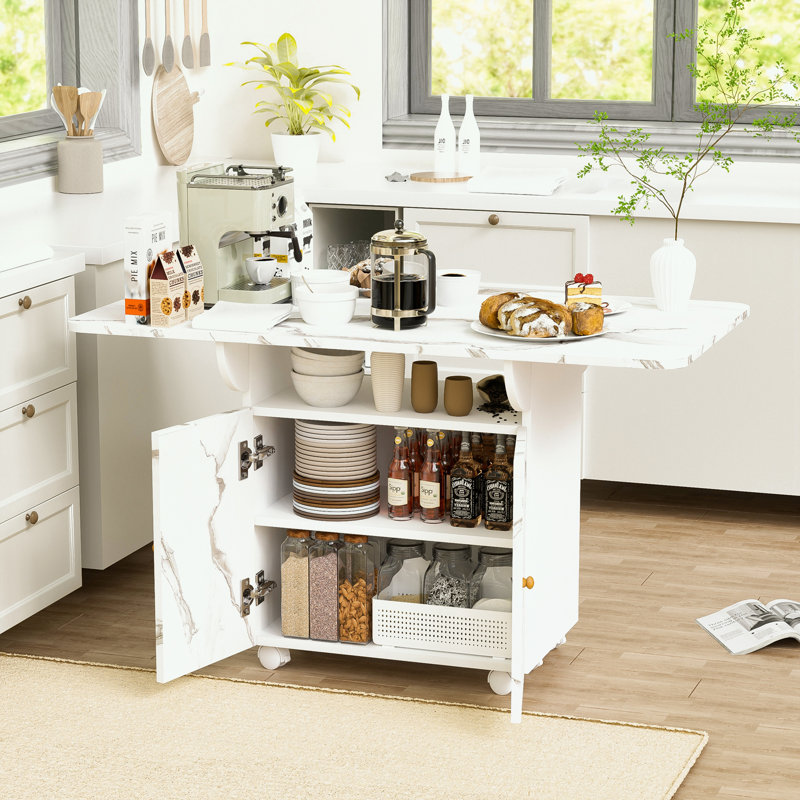 Dining Table with 6 Wheels, storage rack and cabinet