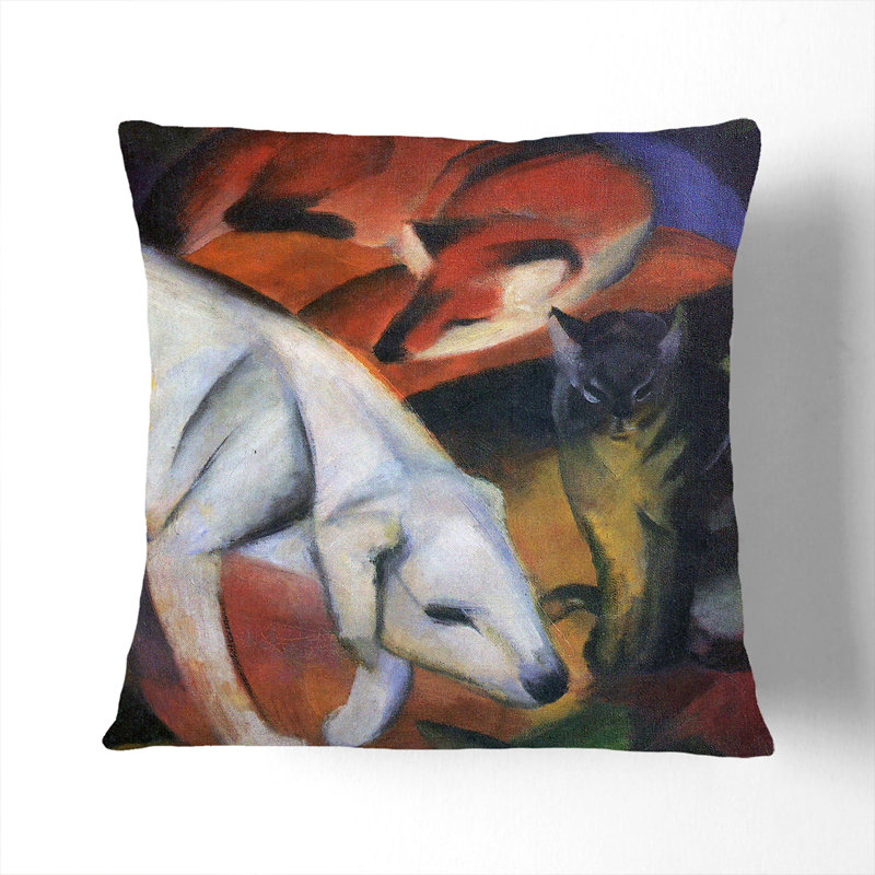 A Dog Cat And Fox Square Throw Cushion, Stone, 40cm H x 40cm W x 15cm D