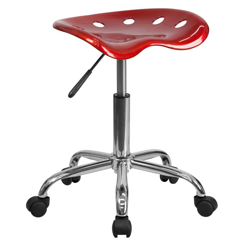 Adjustable Height Industrial Stool with Removable Casters/Wheels, Wine Red