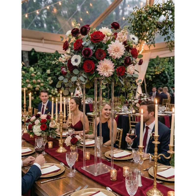 31,5 po de hauteur avec porte-fleurs de mariage en acrylique Harlow - centre de table rectangulaire transparent